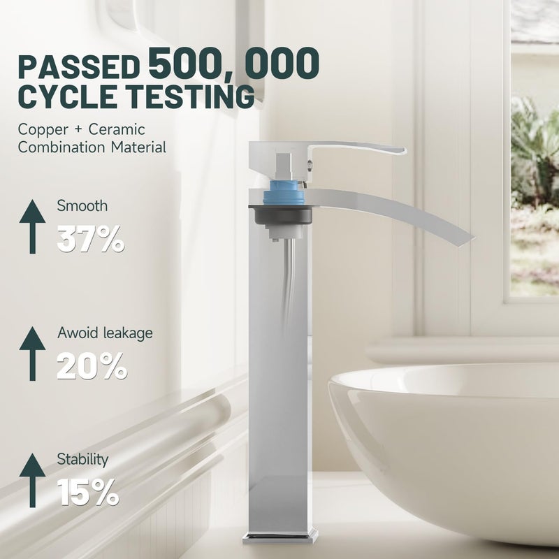 Green Spring Greenspring Chrome Vessel Sink Faucet, Waterfall Bathroom Faucets, Tall Spout Single Handle Single Hole Bathroom Faucets with Pop Up Drain and Without Overflow Basin Faucet Supply Line - Image 5